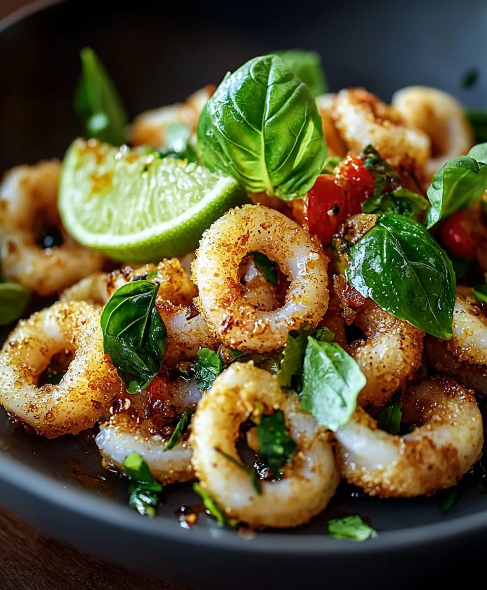 Garlicky Calamari with Basil