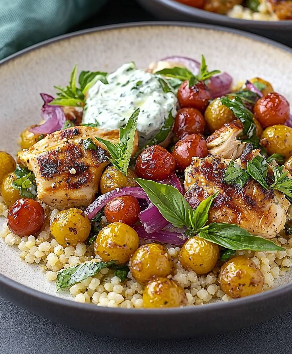 Poulet petits pois tzatziki salad